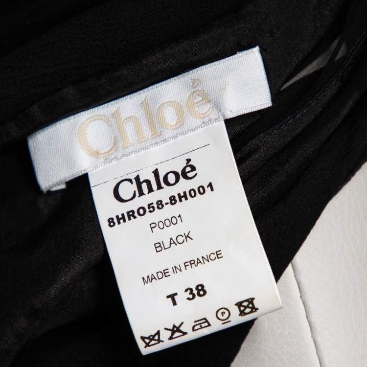 Pre Owned Chloe Black Silk Ruffled Detail Button Front Belted Dress M