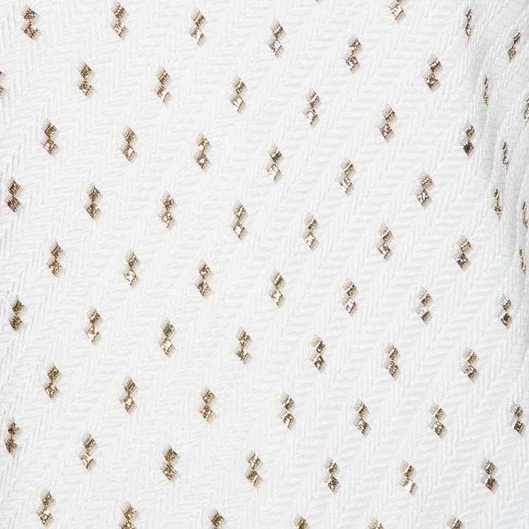 Pre Owned Chloe Cream Textured Silk Round Neck Short Sleeve Top L