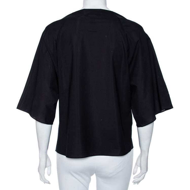 Pre Owned Chloe Black Synthetic Gathered Short Sleeve Top M