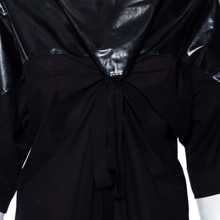 Pre Owned Chloe Black Synthetic Gathered Short Sleeve Top M