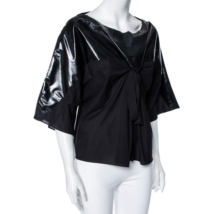 Pre Owned Chloe Black Synthetic Gathered Short Sleeve Top M