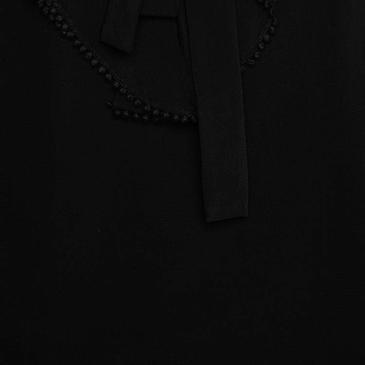 Pre Owned Chloe Black Silk Ruffled Trim Detail Long Sleeve Blouse S