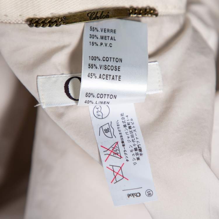 Pre Owned Chloe Beige Cotton & Linen Embellished Cropped Jacket M
