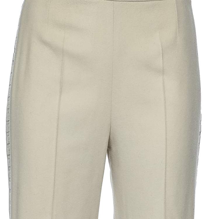 Pre Owned Chloe Cream Wool Side Trim Detail Parallel Trousers M