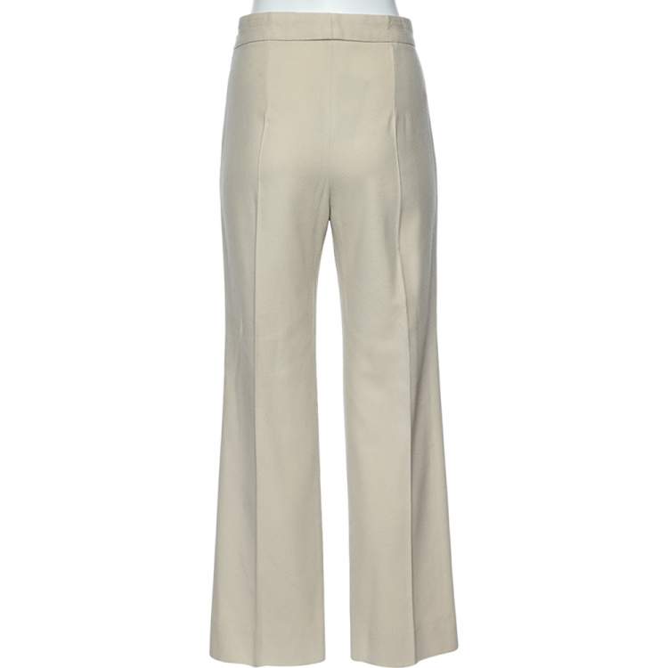 Pre Owned Chloe Cream Wool Side Trim Detail Parallel Trousers M