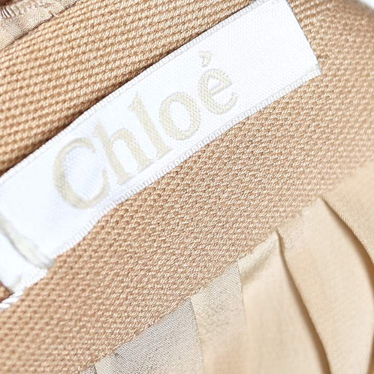Pre Owned Chloe Cream Striped Detail Silk Pleated Midi Skirt M