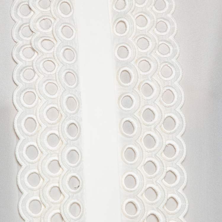 Pre Owned Chloe Cream Silk Eyelet Lace Layered Trim Shirt M