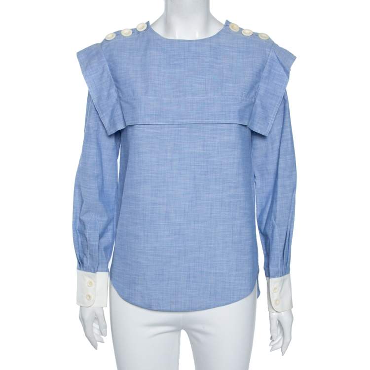 مملوكة مسبقًا Chloe Blue Chambray Button Detailed Long Sleeve Blouse S