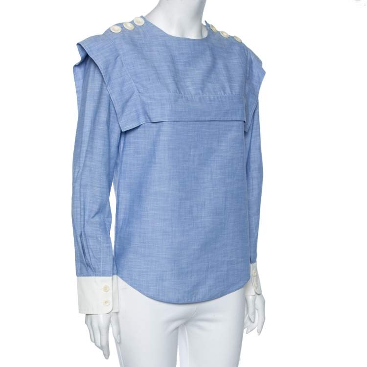 مملوكة مسبقًا Chloe Blue Chambray Button Detailed Long Sleeve Blouse S
