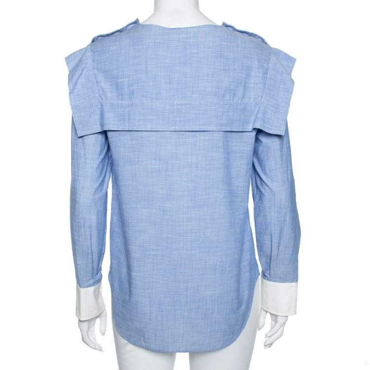 مملوكة مسبقًا Chloe Blue Chambray Button Detailed Long Sleeve Blouse S