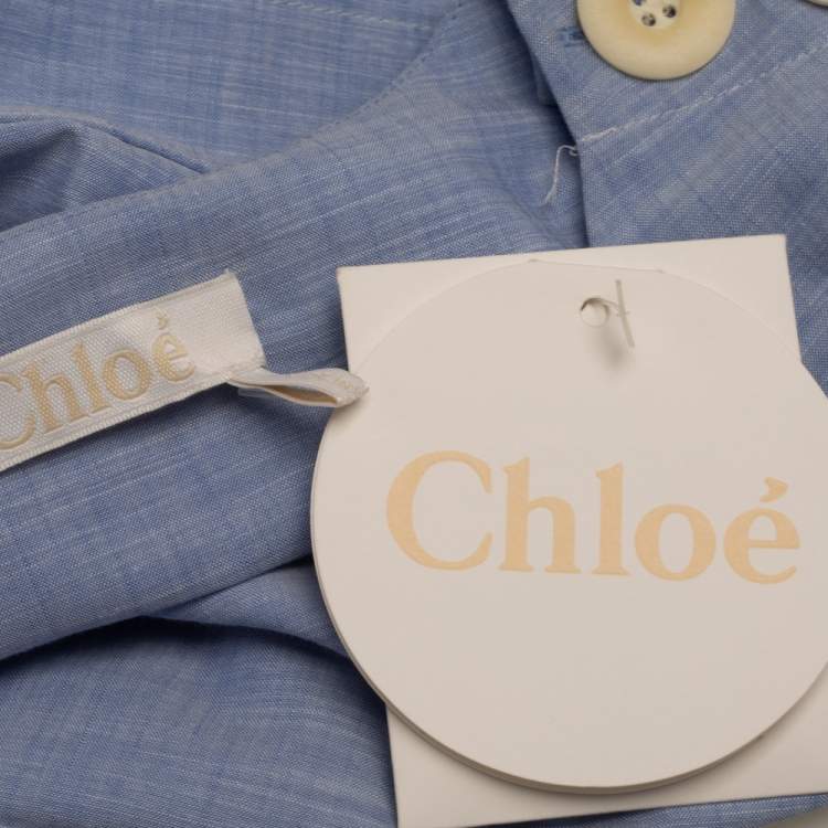مملوكة مسبقًا Chloe Blue Chambray Button Detailed Long Sleeve Blouse S