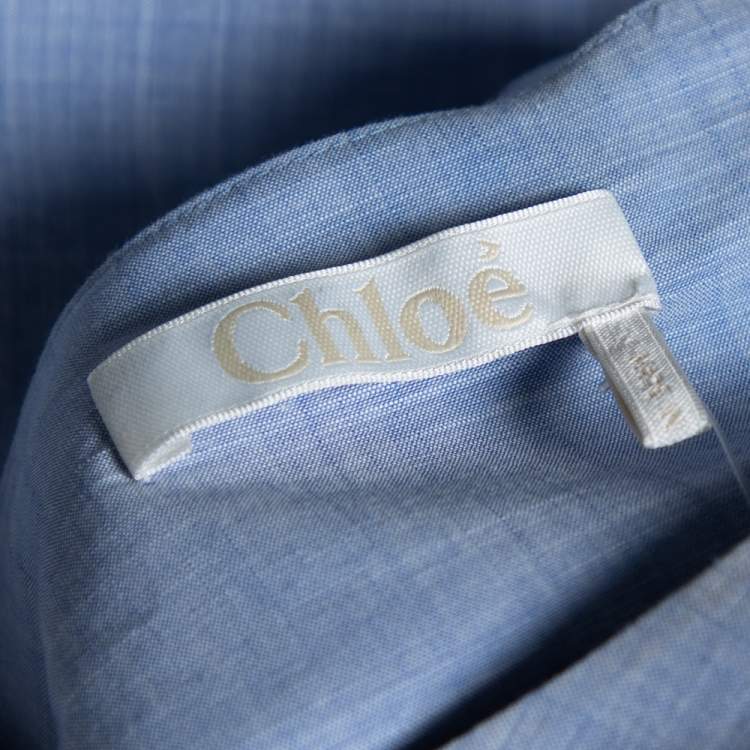 مملوكة مسبقًا Chloe Blue Chambray Button Detailed Long Sleeve Blouse S