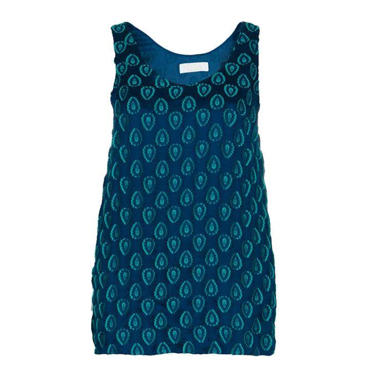 Pre Owned Chloe Cyan Blue Crinkled Silk Jacquard Top And Pants Set S