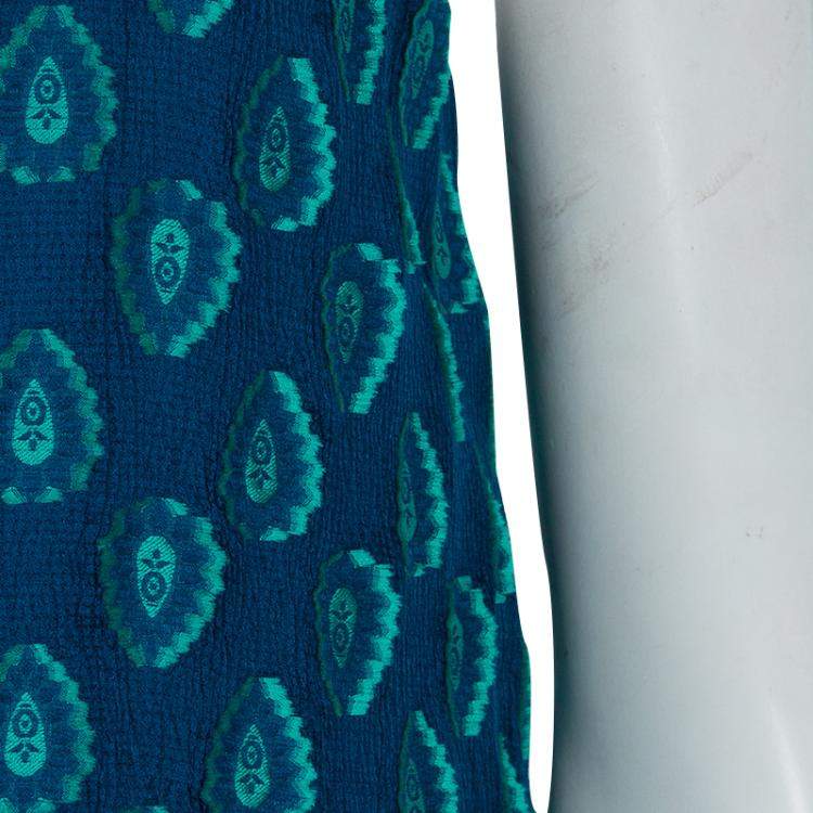 Pre Owned Chloe Cyan Blue Crinkled Silk Jacquard Top And Pants Set S