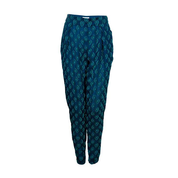 Pre Owned Chloe Cyan Blue Crinkled Silk Jacquard Top And Pants Set S