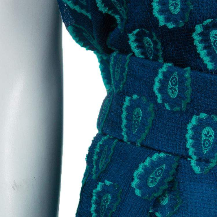 Pre Owned Chloe Cyan Blue Crinkled Silk Jacquard Top And Pants Set S