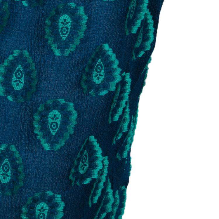 Pre Owned Chloe Cyan Blue Crinkled Silk Jacquard Top And Pants Set S