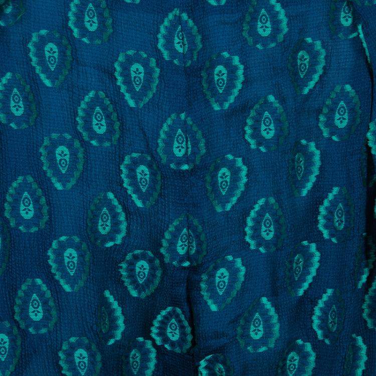 Pre Owned Chloe Cyan Blue Crinkled Silk Jacquard Top And Pants Set S