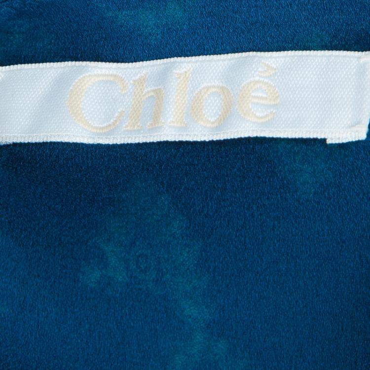 Pre Owned Chloe Cyan Blue Crinkled Silk Jacquard Top And Pants Set S