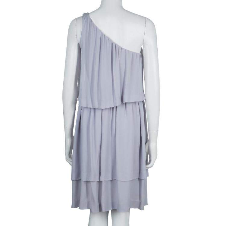 Pre Owned Chloe Grey Silk One Shoulder Tiered Dress S