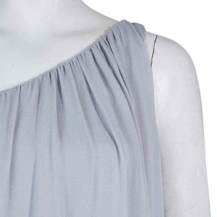 Pre Owned Chloe Grey Silk One Shoulder Tiered Dress S
