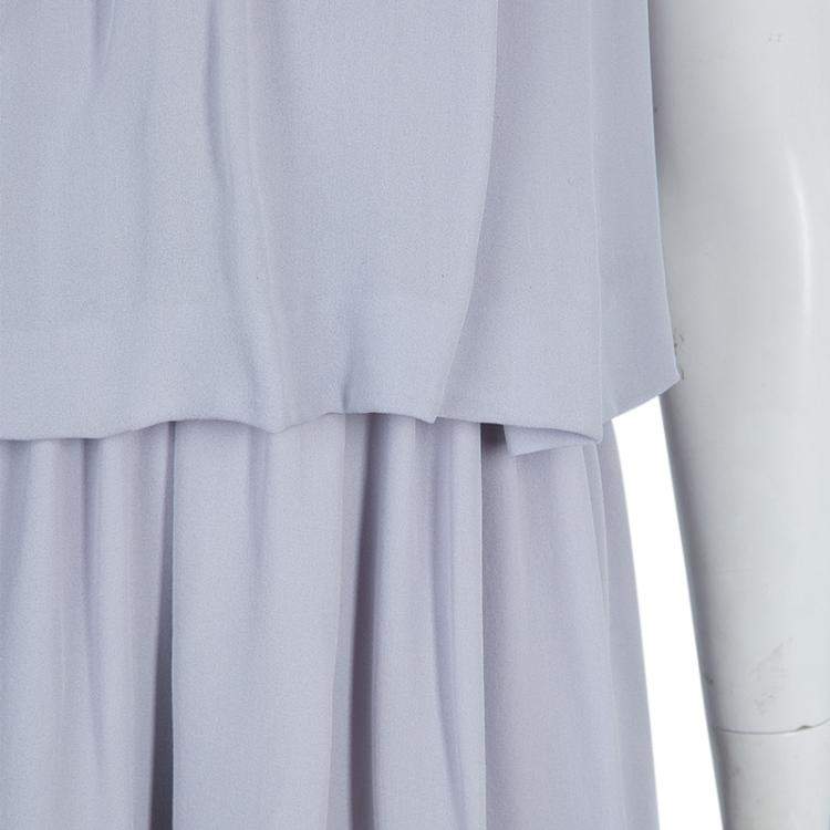 Pre Owned Chloe Grey Silk One Shoulder Tiered Dress S