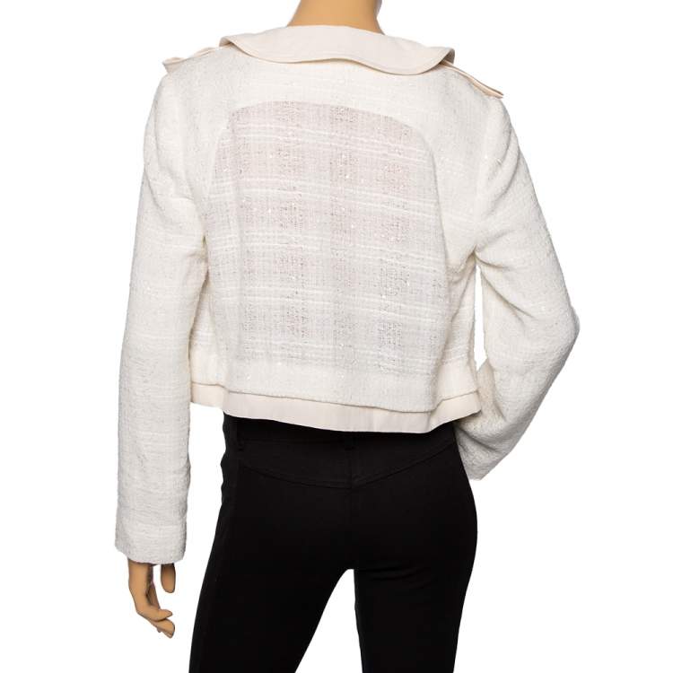 Pre Owned Chloe Cream Textured Tweed Open Front Jacket S