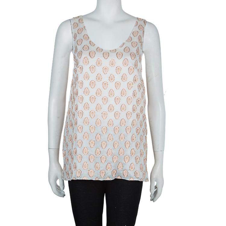 مملوكة مسبقًا Chloe White Lurex Silk Jacquard Sleeveless Top M