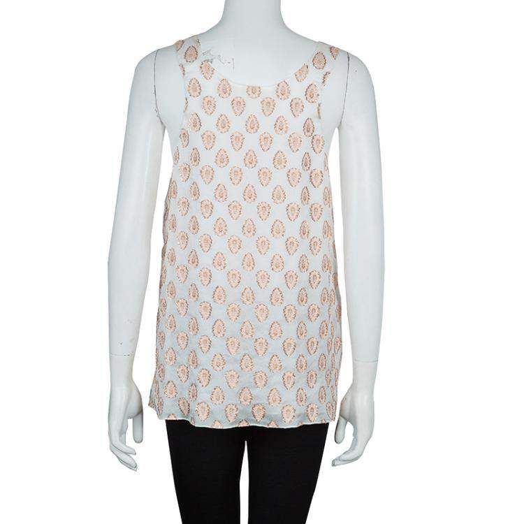 مملوكة مسبقًا Chloe White Lurex Silk Jacquard Sleeveless Top M
