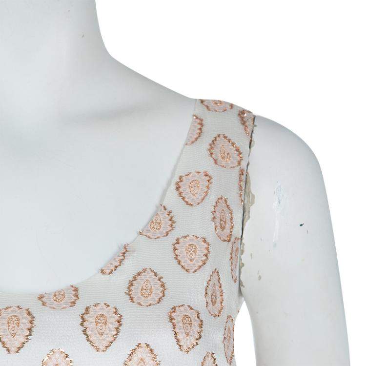 مملوكة مسبقًا Chloe White Lurex Silk Jacquard Sleeveless Top M