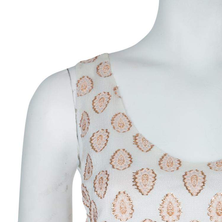 مملوكة مسبقًا Chloe White Lurex Silk Jacquard Sleeveless Top M
