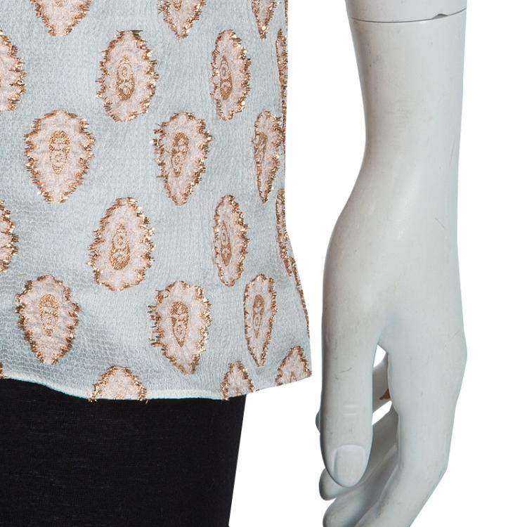 مملوكة مسبقًا Chloe White Lurex Silk Jacquard Sleeveless Top M
