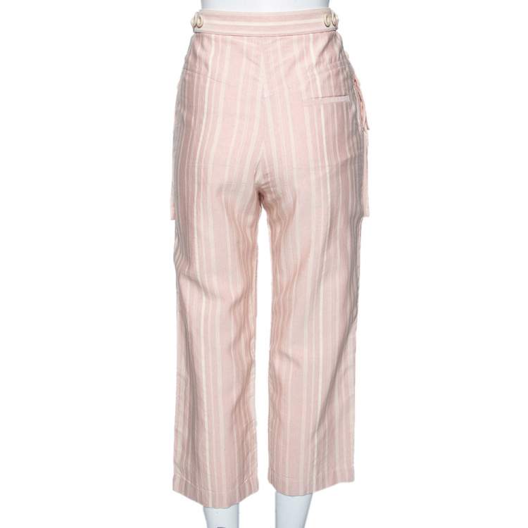 Pre Owned Chloe Light Pink Striped Pocketed Straight Leg Pants S