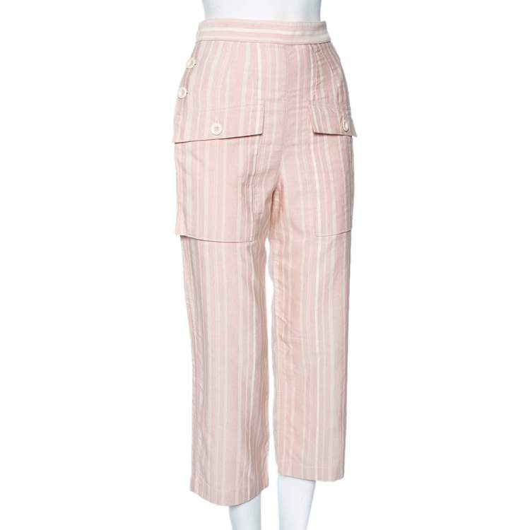 Pre Owned Chloe Light Pink Striped Pocketed Straight Leg Pants S