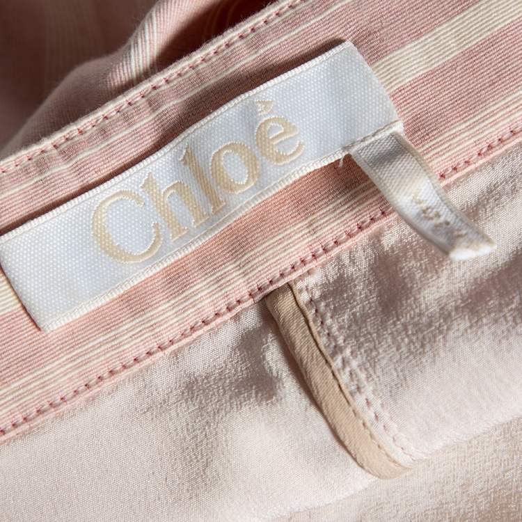 Pre Owned Chloe Light Pink Striped Pocketed Straight Leg Pants S
