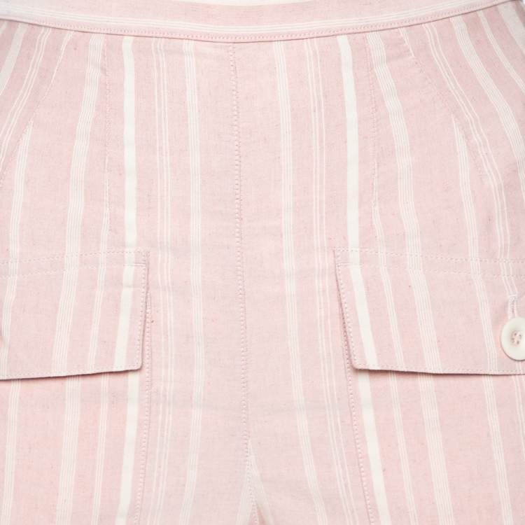 Pre Owned Chloe Light Pink Striped Pocketed Straight Leg Pants S