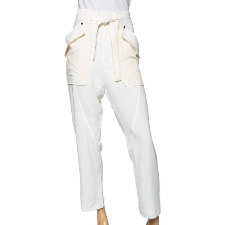 Pre Owned Chloe White Crepe Oversized Pocket Detail Pants S