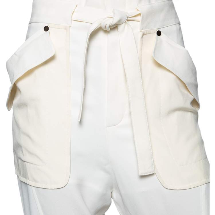 Pre Owned Chloe White Crepe Oversized Pocket Detail Pants S