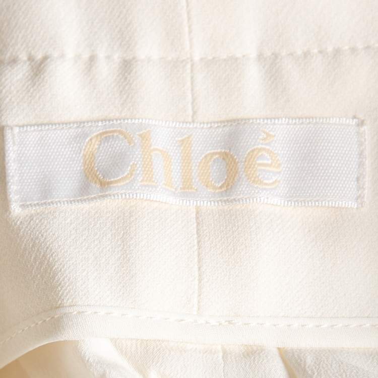Pre Owned Chloe White Crepe Oversized Pocket Detail Pants S