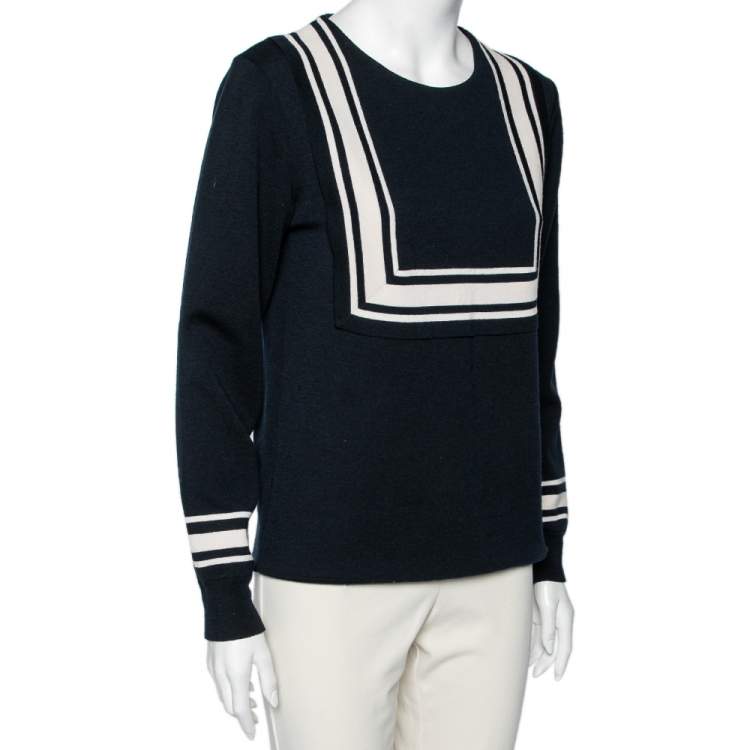 Pre Owned Chloe Navy Blue Wool Milano Sailor Long Sleeve Sweater L