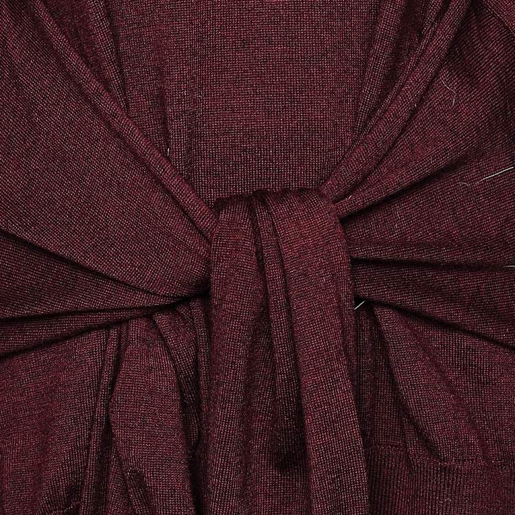 Pre Owned Chloe Burnt Mahogany Wool Waist Tie Detail Sweater M