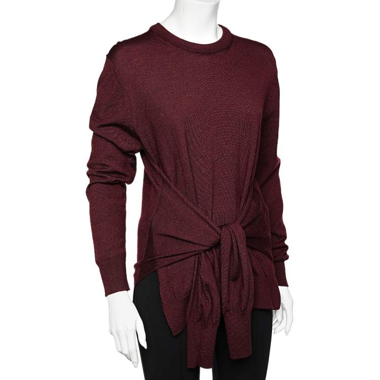 Pre Owned Chloe Burnt Mahogany Wool Waist Tie Detail Sweater M