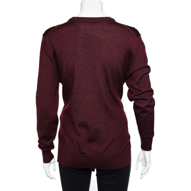 Pre Owned Chloe Burnt Mahogany Wool Waist Tie Detail Sweater M