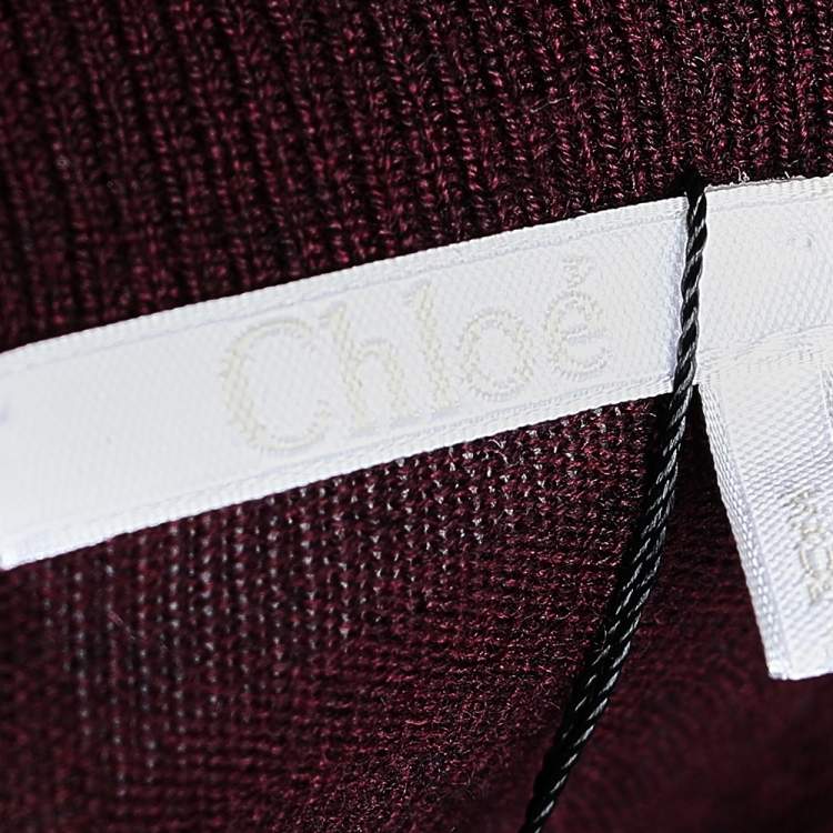 Pre Owned Chloe Burnt Mahogany Wool Waist Tie Detail Sweater M