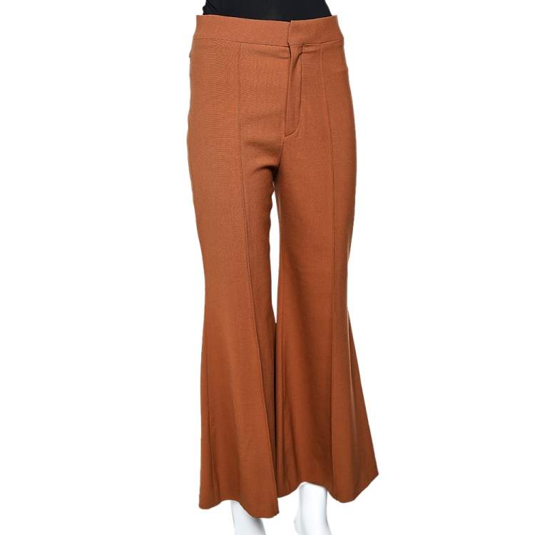 Pre Owned Chloe Brown Delight Wool Flared Leg Trousers M