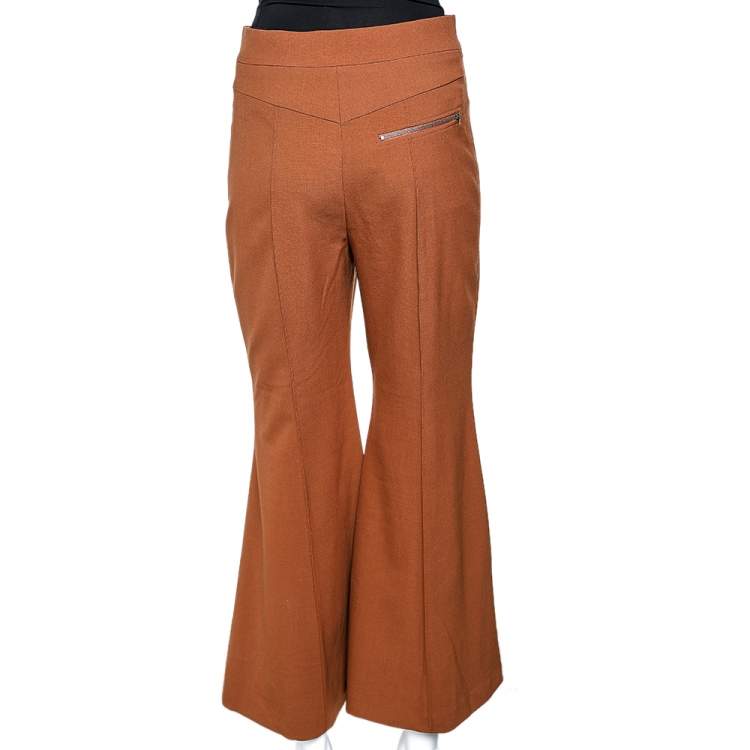 Pre Owned Chloe Brown Delight Wool Flared Leg Trousers M