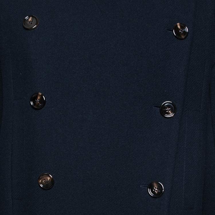 Pre Owned Chloe Navy Blue Wool Ribbed Collar Detailed Double Breasted Oversized Coat S