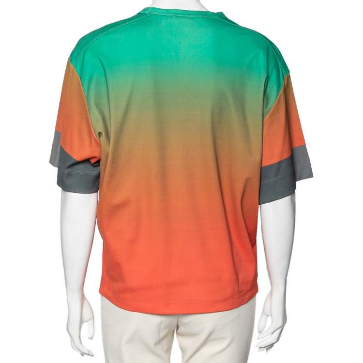 Pre Owned Chloe Orange & Green Ombre Cotton Logo Printed T-Shirt M