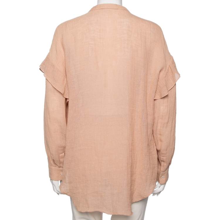 Pre Owned Chloe Beige Cotton Ruffle and Lace Up Front Blouse M