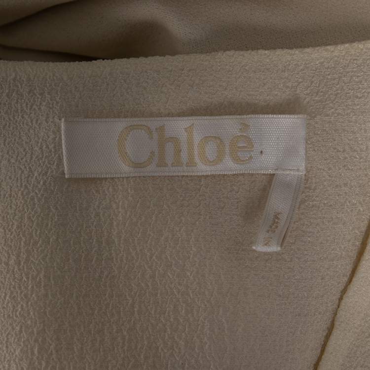 Pre Owned Chloe Cream Crinkle Silk Lace Trim Detailed Blouse and Skirt S
